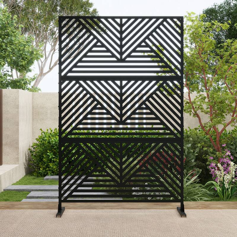 Outdoor 75'' x 47'' Metal Privacy Screen Fence Panel Line Pattern
