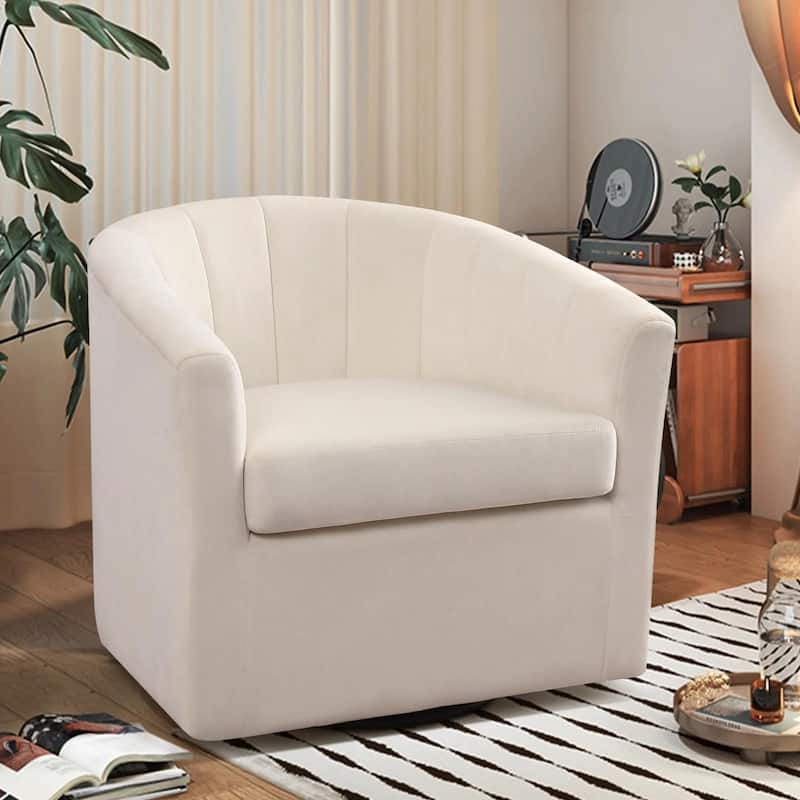 29.5" Wide Adult Contemporary Comfort Plush Solid Color Swivel Bucket Chair with Channel Design - 29.5''*28.5''*27.8'' - White