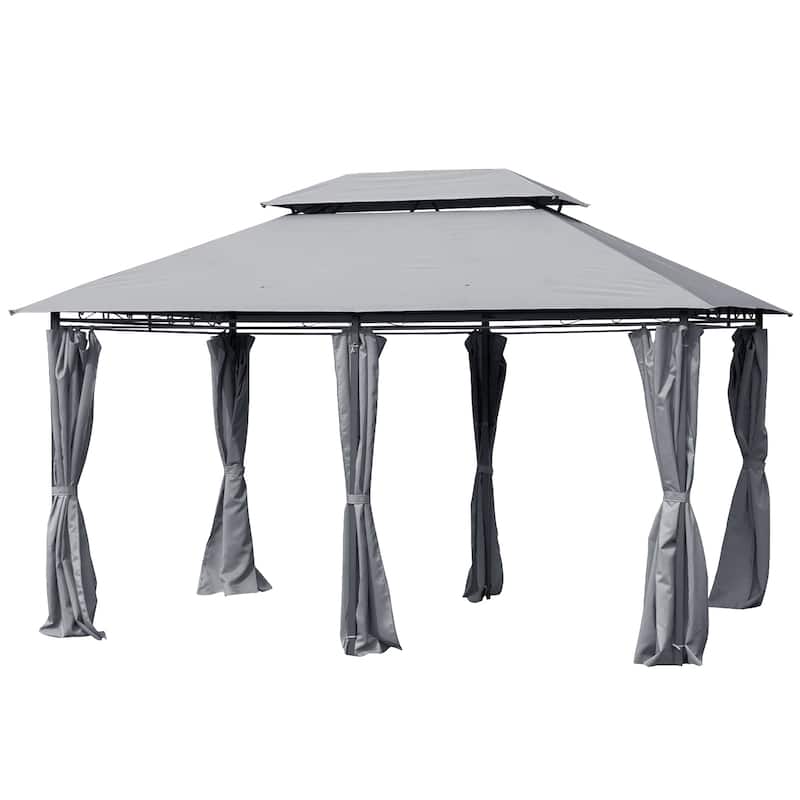 Outsunny 2-tier Grey Outdoor Garden Gazebo with Removable Curtains
