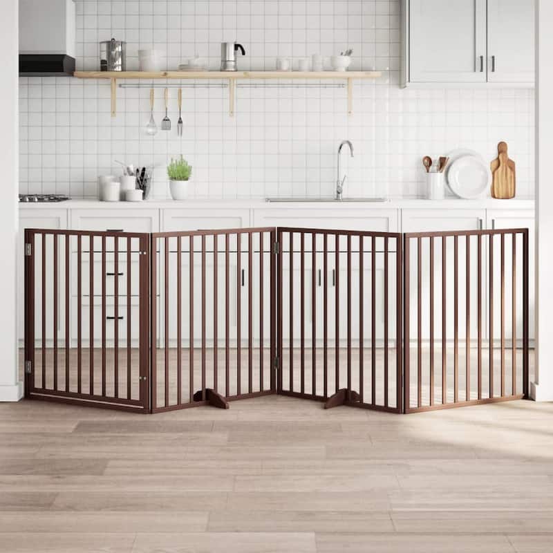 vidaXL Dog Gate Foldable Poplar Wood - Brown(9)
