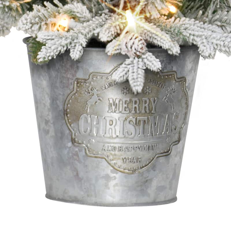 Puleo International 6 ft. Pre-lit Potted Flocked Tree