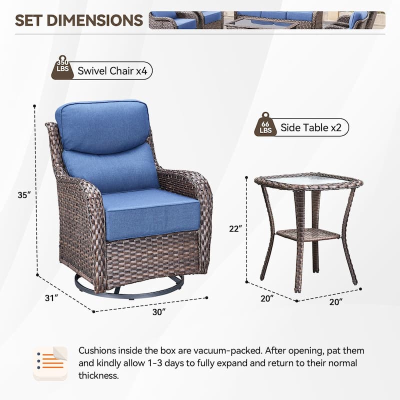 Outdoor Patio Sofa Swivel Chair with 6-Inch Thick Cushions Set