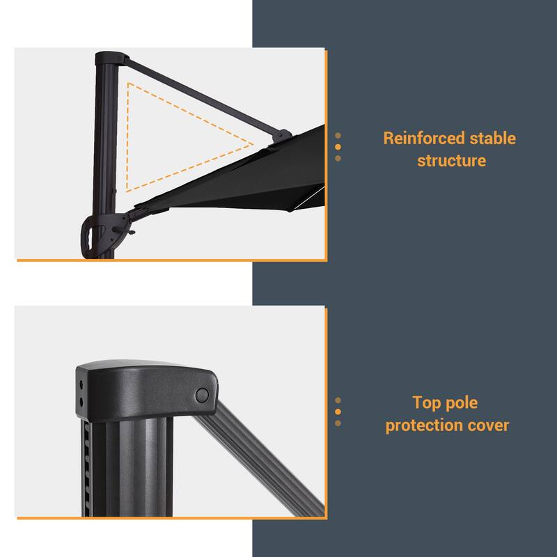 LIVOOSUN 11Ft LED Patio Hanging Octagon Cantilever Umbrella with 360-degree Rotating Canopy