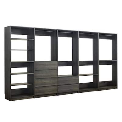 Dee Modular Closet System, 12 Shelf, 5 Hanging Rods, Gray Wood Finish