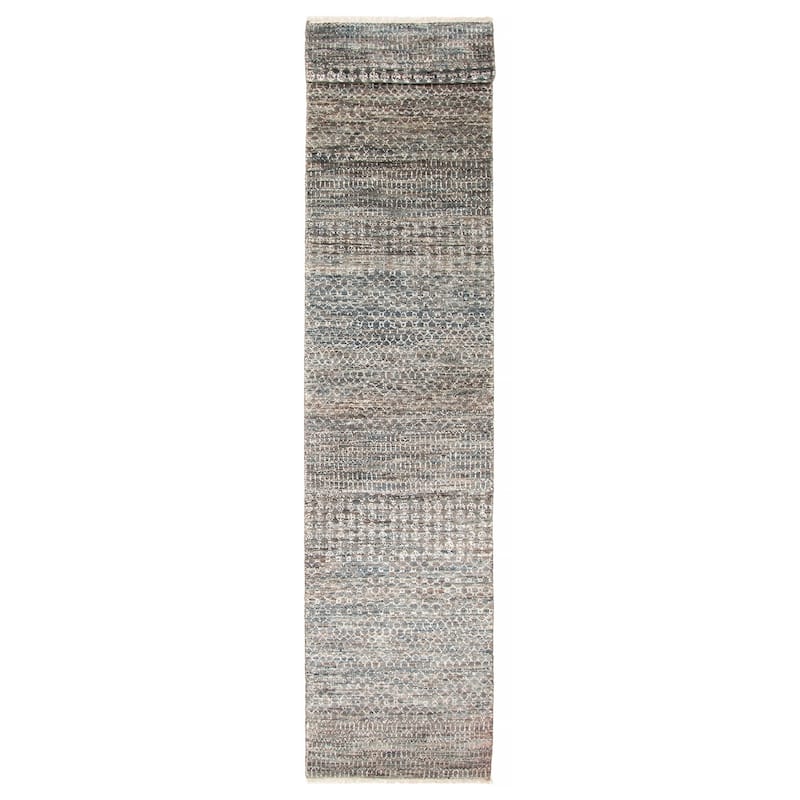 ECARPETGALLERY Hand-knotted Silk Shadow Charcoal Viscose, Wool Rug - 2'9 x 13'0 - Charcoal - 2'9 x 13'0
