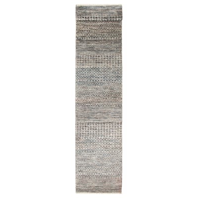 ECARPETGALLERY Hand-knotted Silk Shadow Charcoal Viscose, Wool Rug - 2'9 x 13'0