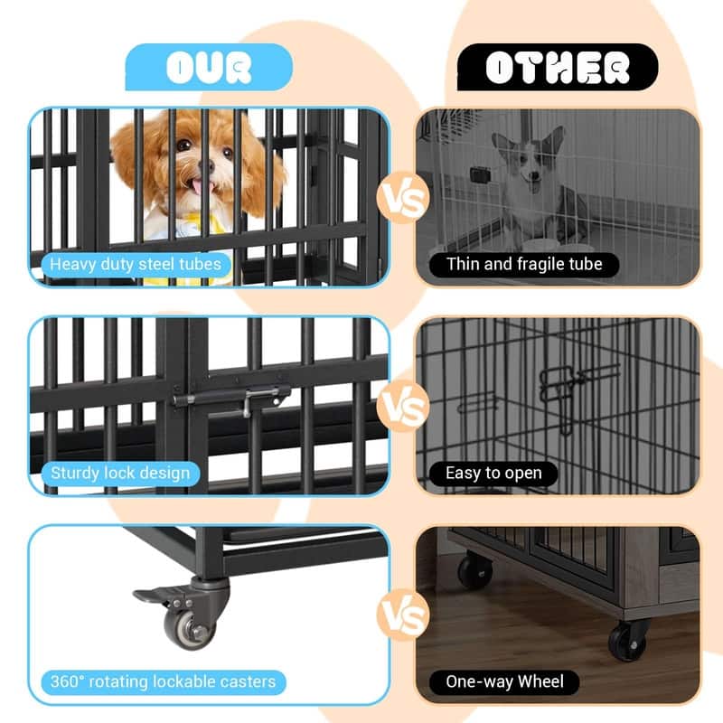 Heavy Duty Dog Crate withDouble Door Wheels ChewProof Metal Kennel for Small Dogs Easy to Assemble