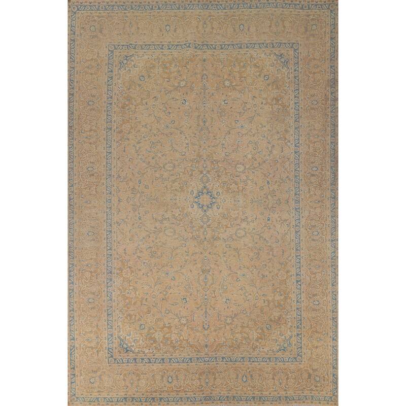 Traditional Mashad Persian Vintage Area Rug Handmade Wool Carpet - 9'7"x 13'3"