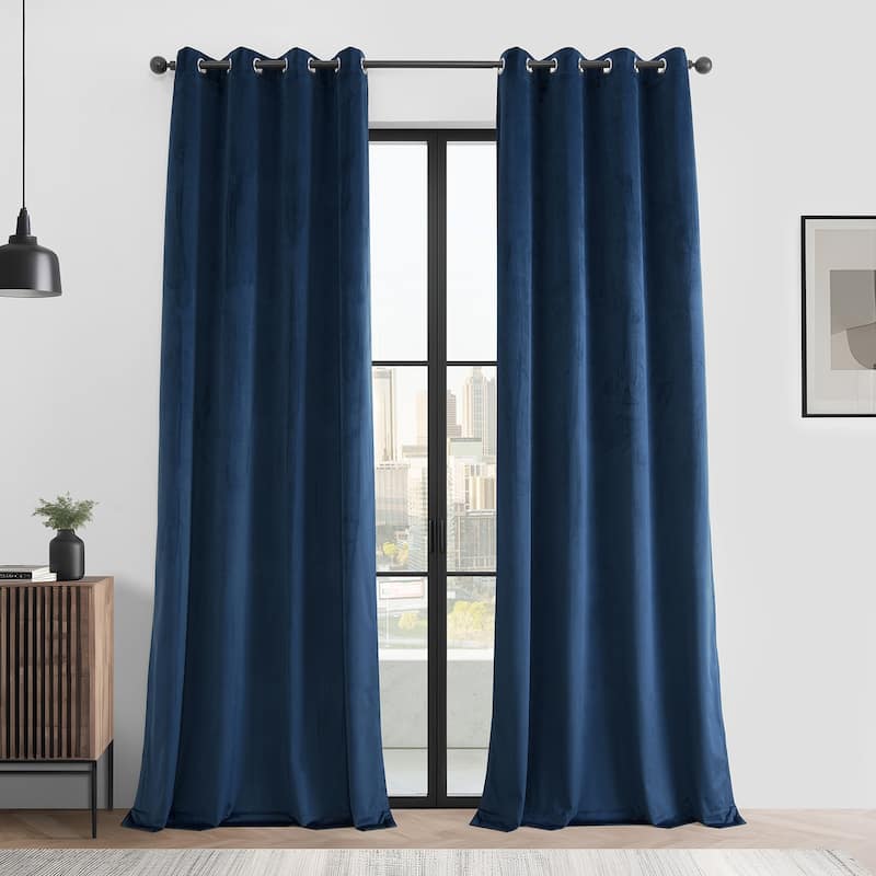 Exclusive Fabrics Basic Deluxe Velvet Curtains Pair - 2 Panels - Grommet Room Darkening Curtains - Deep Cobalt Blue - 50 X 84