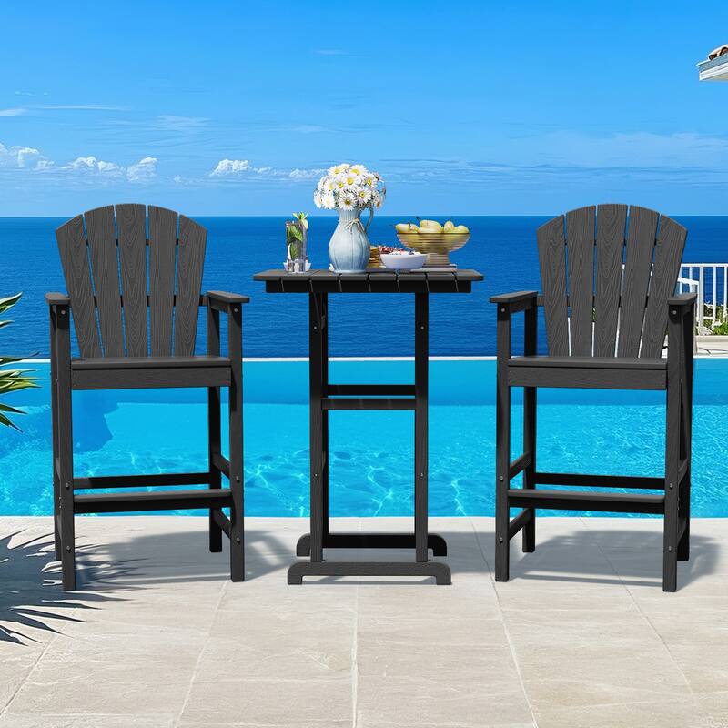 3-Piece HDPE Outdoor Patio Bar Table and Chiar Set, 2 Bar Stools & A Bar Table