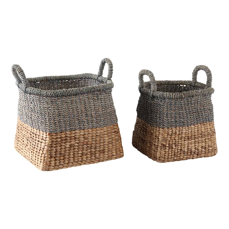 Woven Fabric Storage Basket Casual Design (Set of 2) - 19" Tan - 17.25" x 17.25" x 18.5"