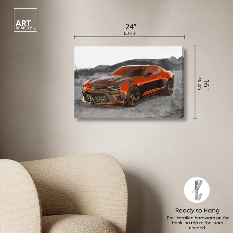 Red Sports Car Canvas by Art Remedy, Gallery Wrapped
