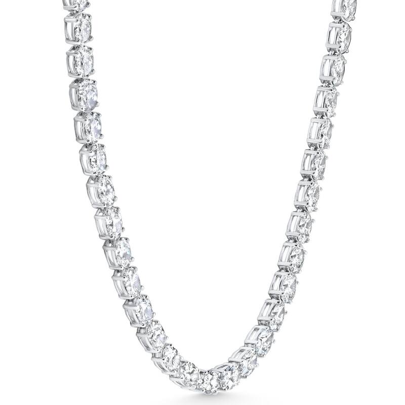 53 Ct TW Oval Diamond Tennis Necklace 17" White Gold Lab Grown (E/VS)