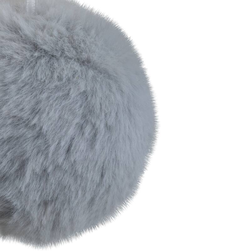 3" Light Gray Furry Plush Ball Hanging Christmas Ornament