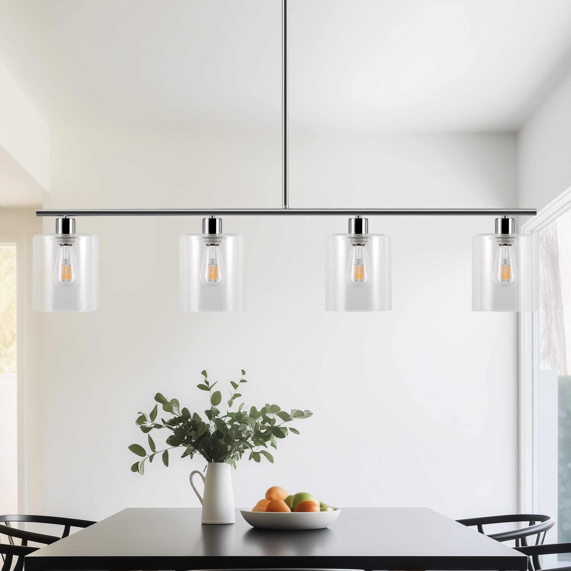 Kitchen Island Light 4 Light Pendant Lighting Farmhouse Dining Room Light Fixtures with Clear Glass Shade Brushed Nickel On Sale Bed Bath Beyond 40416859