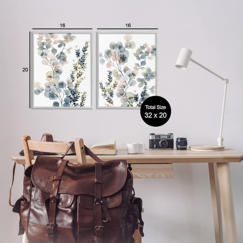 Stupell Collage of Translucent Plants Blue Green Beige, 2pc Multi Piece Framed Wall Art Set