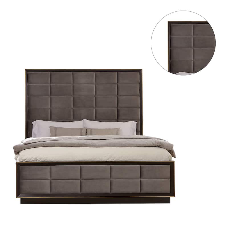 Upholstered Bed in Smoked Peppercorn And Grey