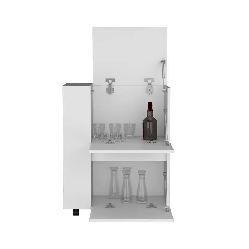 Glasgow Bar Cart Two Pull-Down Door Cabinets and Two Open Shelves