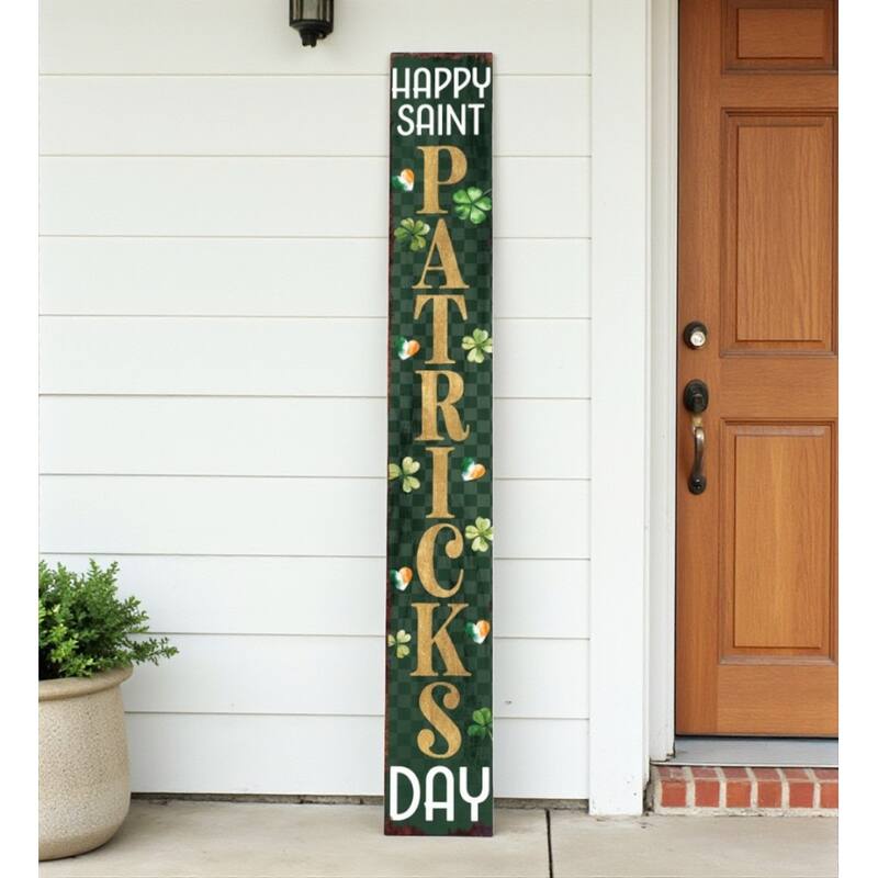 HomeRoots 72" Gold Green And White Solid Wood Happy St Patrick's Day Porch Sign - Green/Gold/White - Wood