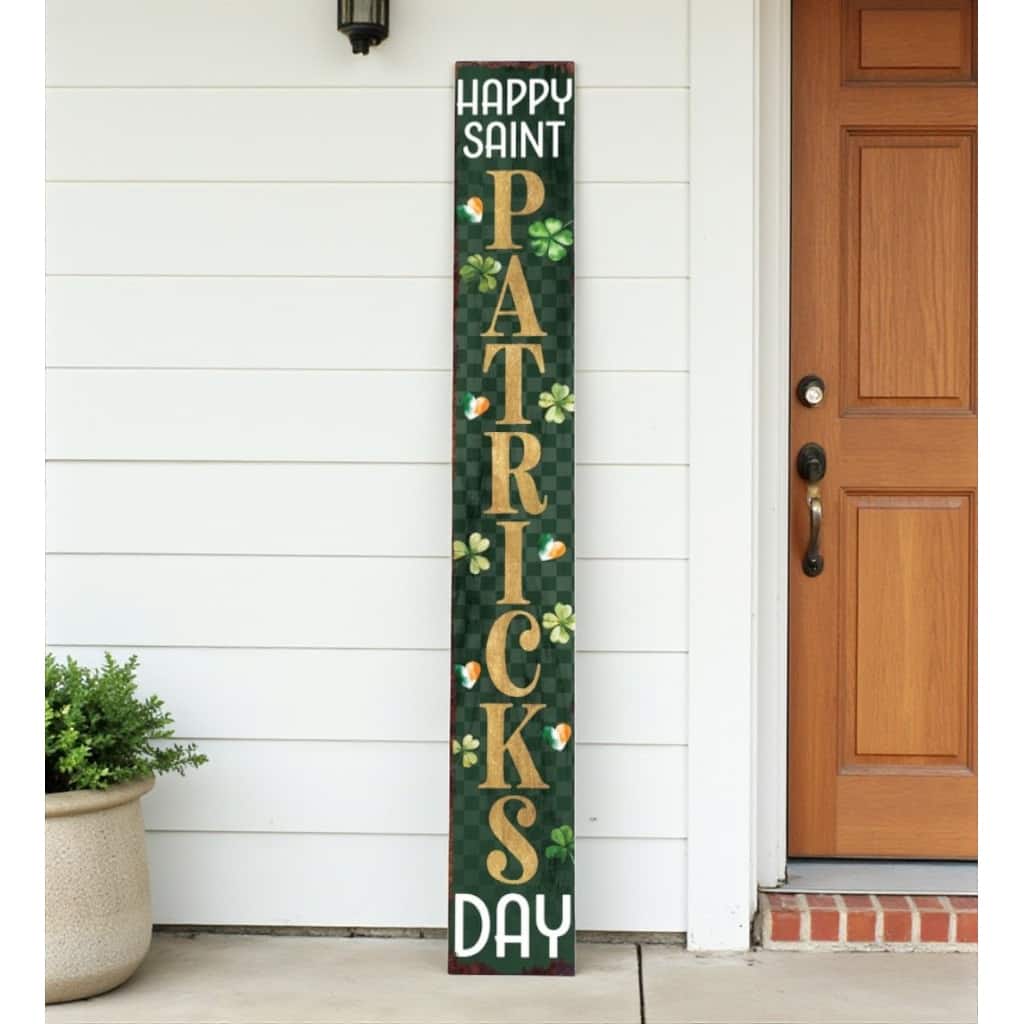 HomeRoots 72" Gold Green And White Solid Wood Happy St Patrick's Day Porch Sign
