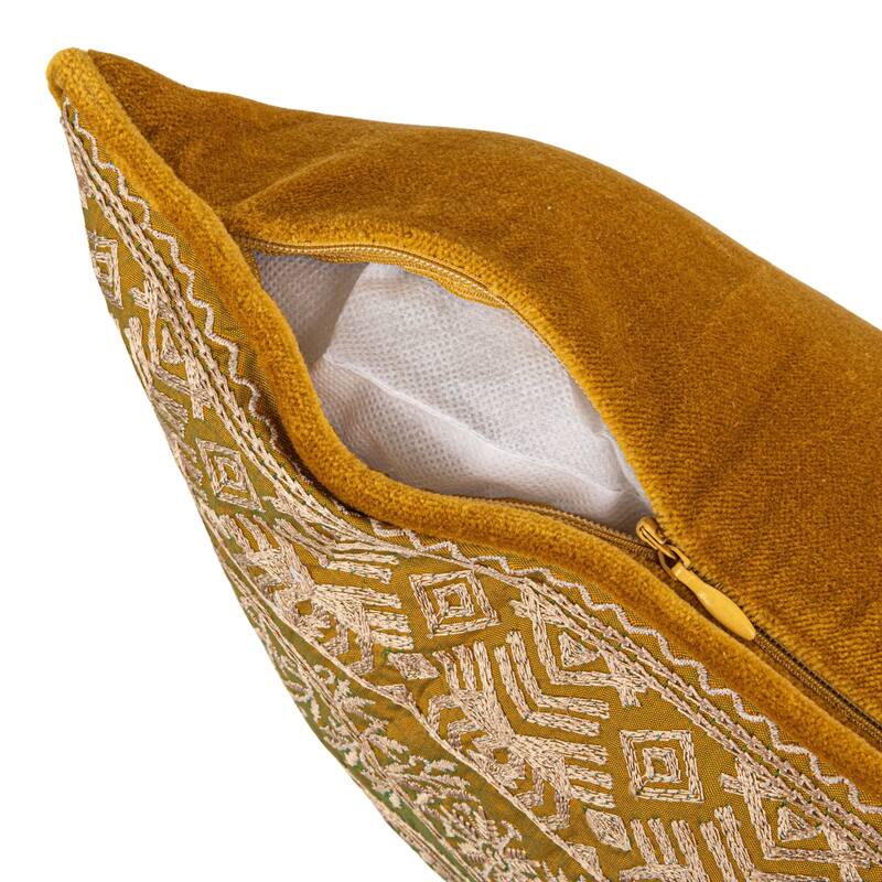 Cotton Velvet Pattern and Piping Pillow - 18.0"L x 0.5"W x 18.0"H