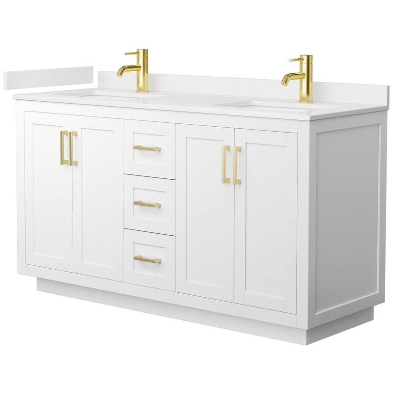 Wyndham Collection WCF292960D-QTZ-UNSMXX Miranda 60" Free Standing - White / White Quartz Top / Brushed Gold Hardware