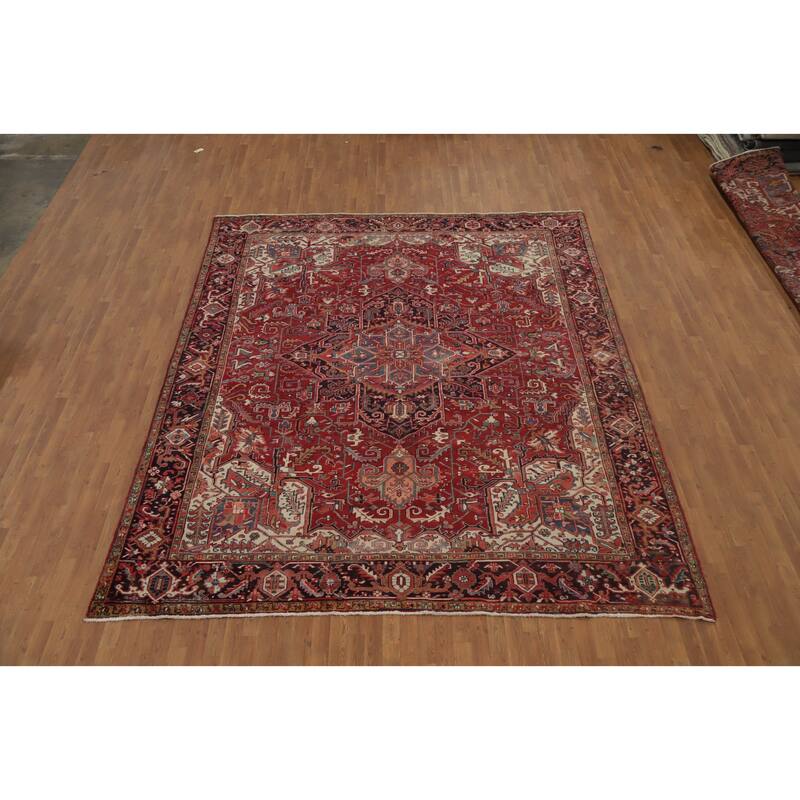 Hand Knotted Oriental 100% Wool Carpet Traditional Medallion Red Heriz Area Rug - 12' 2'' X 10' 0''