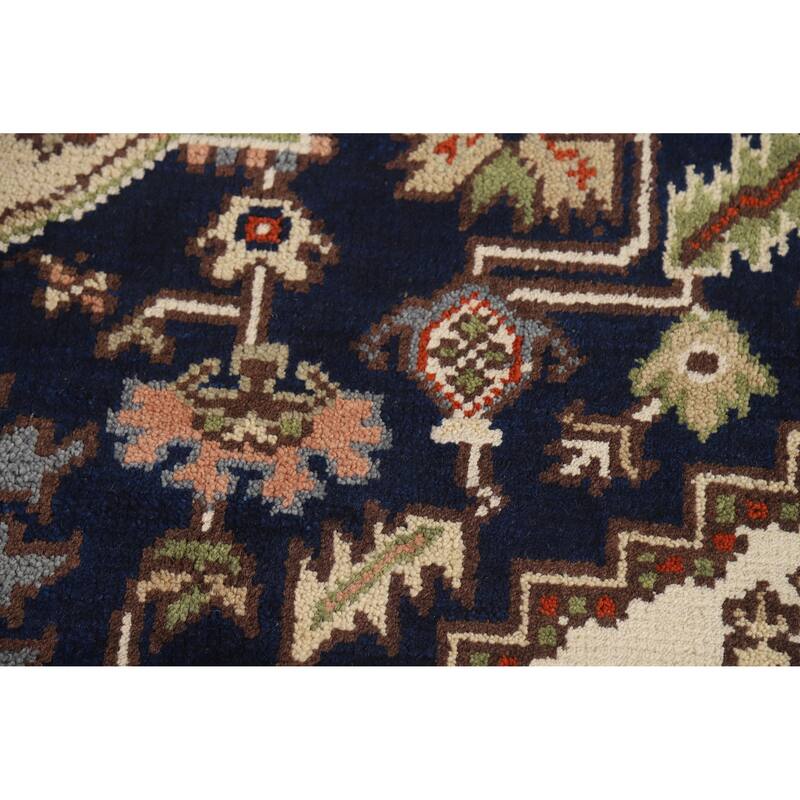 Hand Knotted Oriental 100% Wool Carpet Traditional Medallion Navy Blue & Blues Heriz (serapi) Area Rug - 10' 0'' X 7' 11''