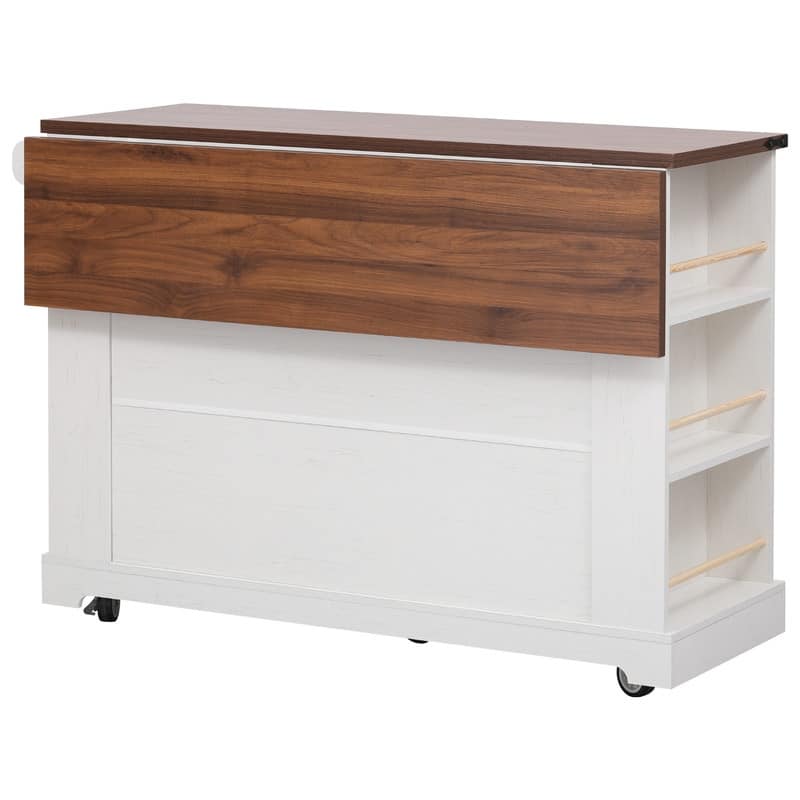 Farmhouse 53" Rolling Kitchen Cart on Wheels with Drop Leaf and Built-in Power Outlet