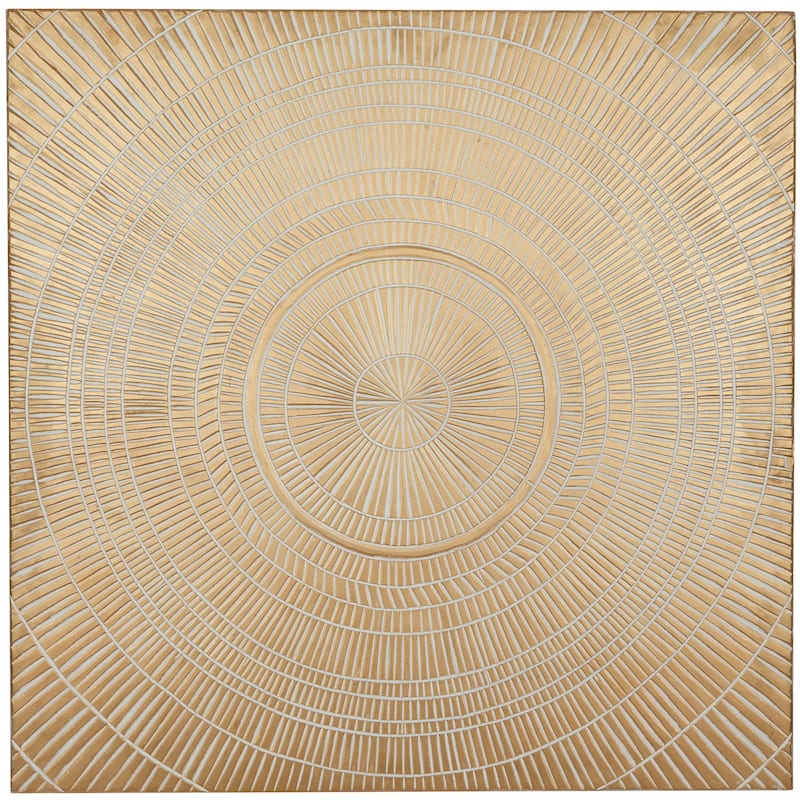 Gold Wood Handmade Intricately Carved Radial Geometric or Starburst Wall Decor