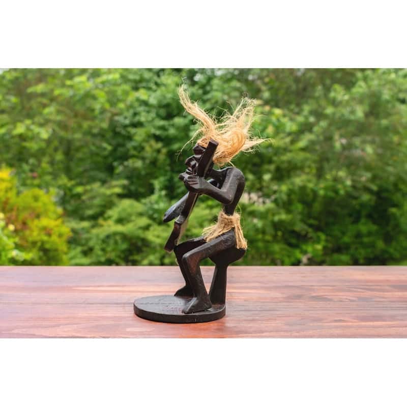 Handmade Wooden Primitive Guitarist Tribal Funny Statue Sculpture Tiki Bar Handcrafted Gift Decor Figurine Hand Carved