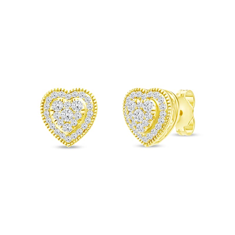 1/3ct TDW Diamond Cluster Heart Stud Earrings in 10K Gold for Women - Yellow