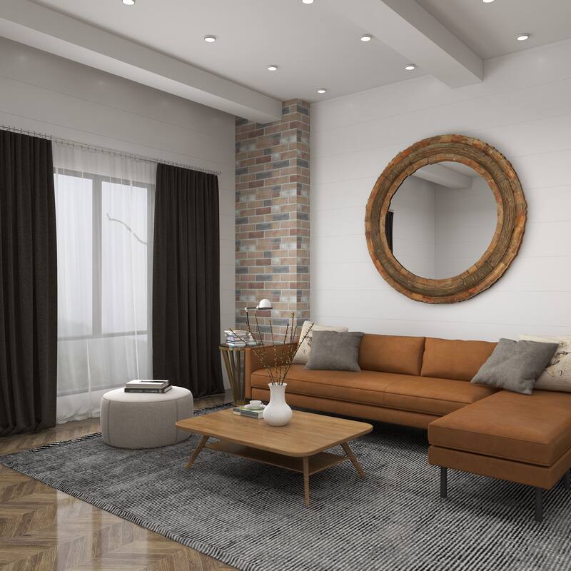 Brown Wood Large Room Wall Mirror with Layered Wood Chip and Stick Design