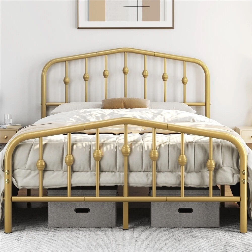 Antique Gold Bed Frames Metal Arched Headboard/Footboard Full