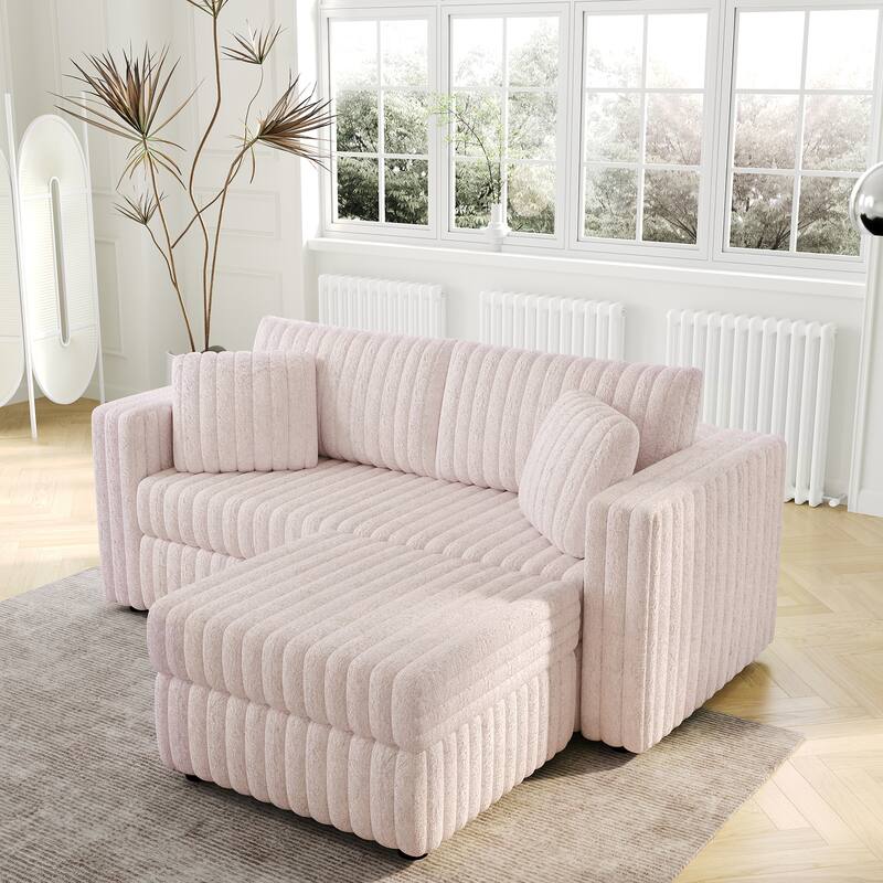 75.6" Soft Modular 2-person Light Pink Sofa with Hydraulic Lift and Ottoman, Comfortable & Stylish