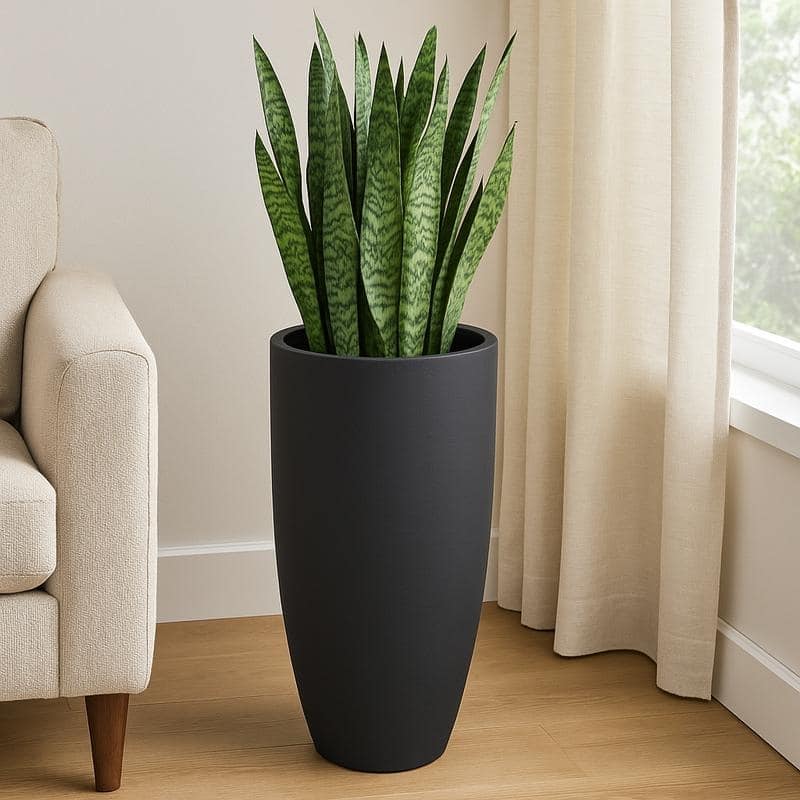 Crete Modern Round Durable Fiberstone & MGO Clay Tapered Planter for Indoor/Outdoor Pot with Drainage Holes