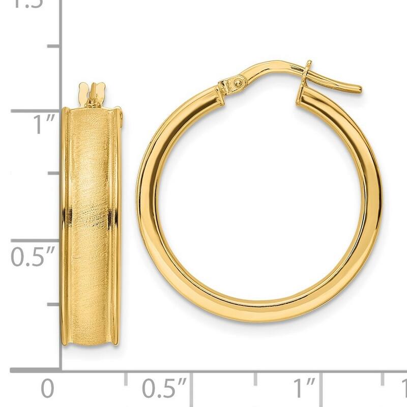 Curata 14k Yellow Gold Brushed and Polished Edged Hoop Earrings 25.63x6mm