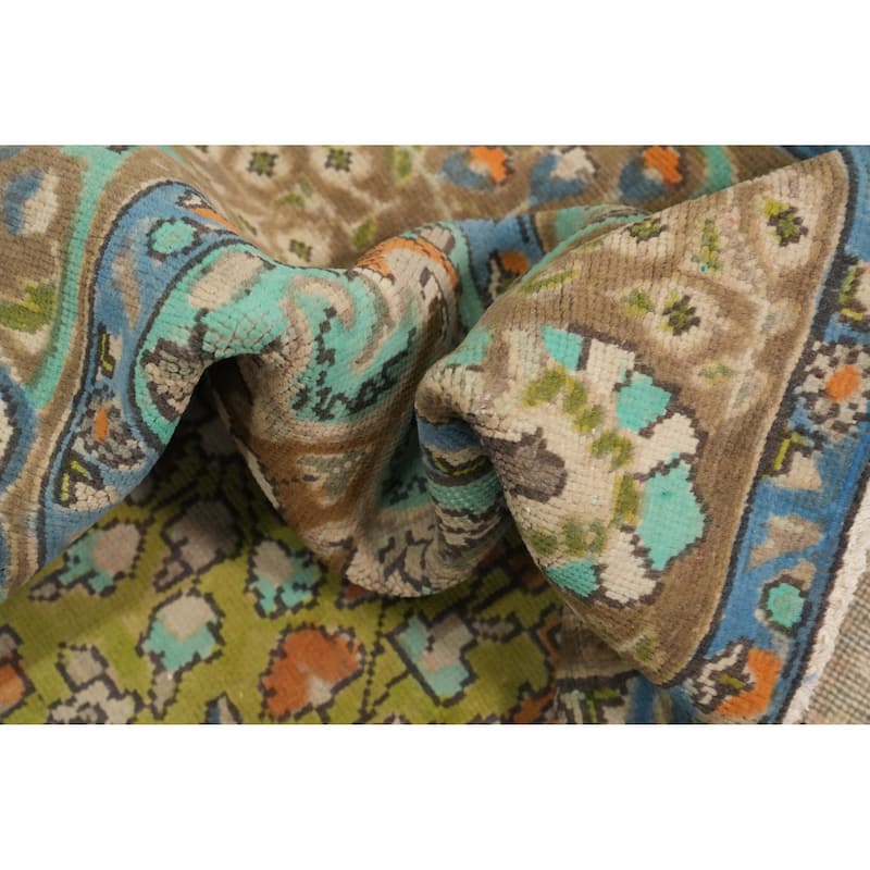 Hand Knotted Oriental 100% Wool Carpet Traditional Floral Green Tabriz Area Rug - 11' 1'' X 8' 2''