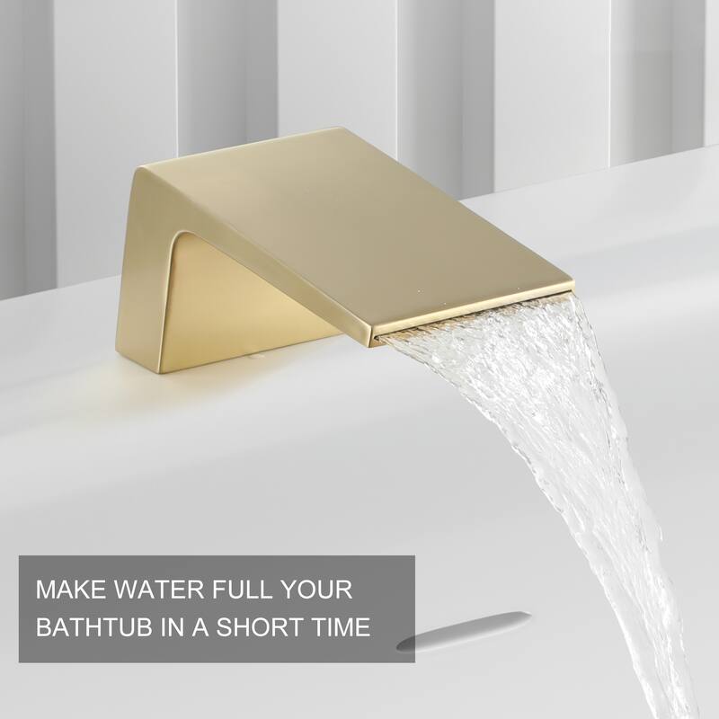 CASAINC Single-Handle Tub Mount Roman Tub Faucet with Hand Shower in Brushed Gold
