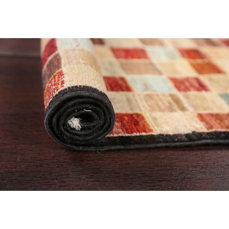 Checkered Gabbeh Kashkoli Oriental Area Rug Hand-knotted Wool Carpet - 3'4" x 4'10"