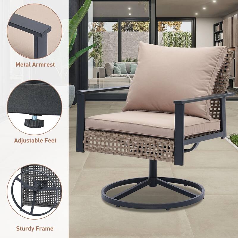 Ainfox 3 Pieces Patio Outdoor Furniture Set with Coffee Table, PE Wicker Swivel Rocking Chairs