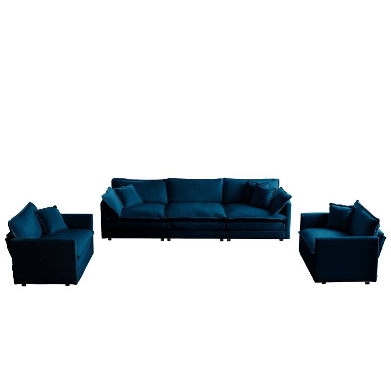 5-Seat Chenille Sofa Set with Round Arms (3+2 Seater)