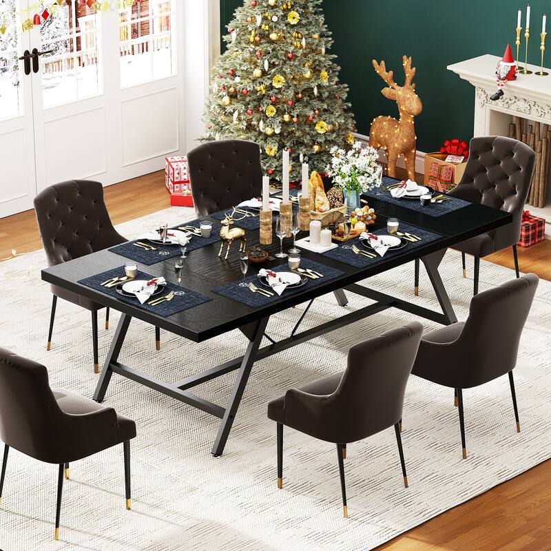 70.8-in Modern Farhouse Dining Table for 6 people, Large Kitchen Desk for Dining Room - Black