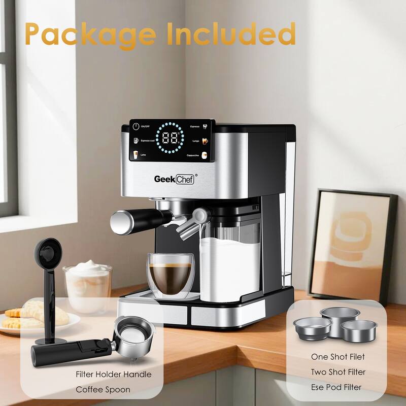 Anmytek 20 Bar Home Barista Espresso Machine Automatic Milk Frother TouchScreen ESE POD Cappuccino Latte