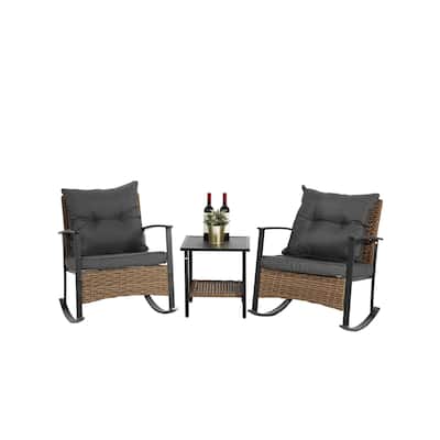 Wicker Rocking Chairs for Outdoors 3 Piece