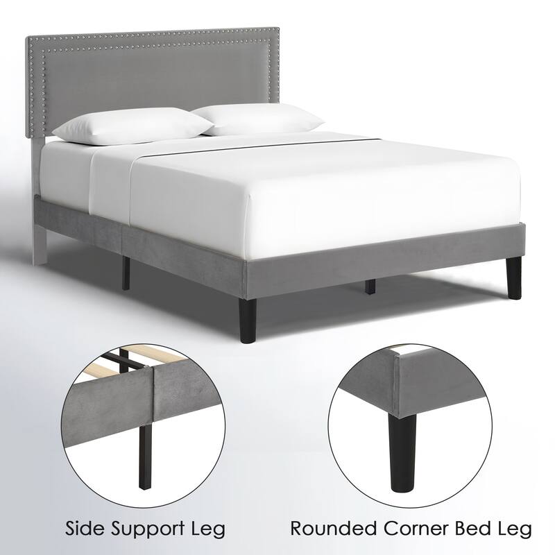VECELO Upholstered Bed Frames with Height Adjustable Headboard