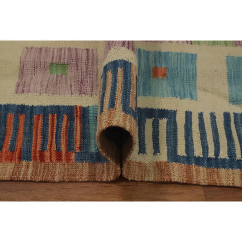 Hand Woven Oriental 100% Wool Carpet Southwestern Tribal Navy Blue & Blues Kilim Area Rug - 13' 0'' X 9' 9''