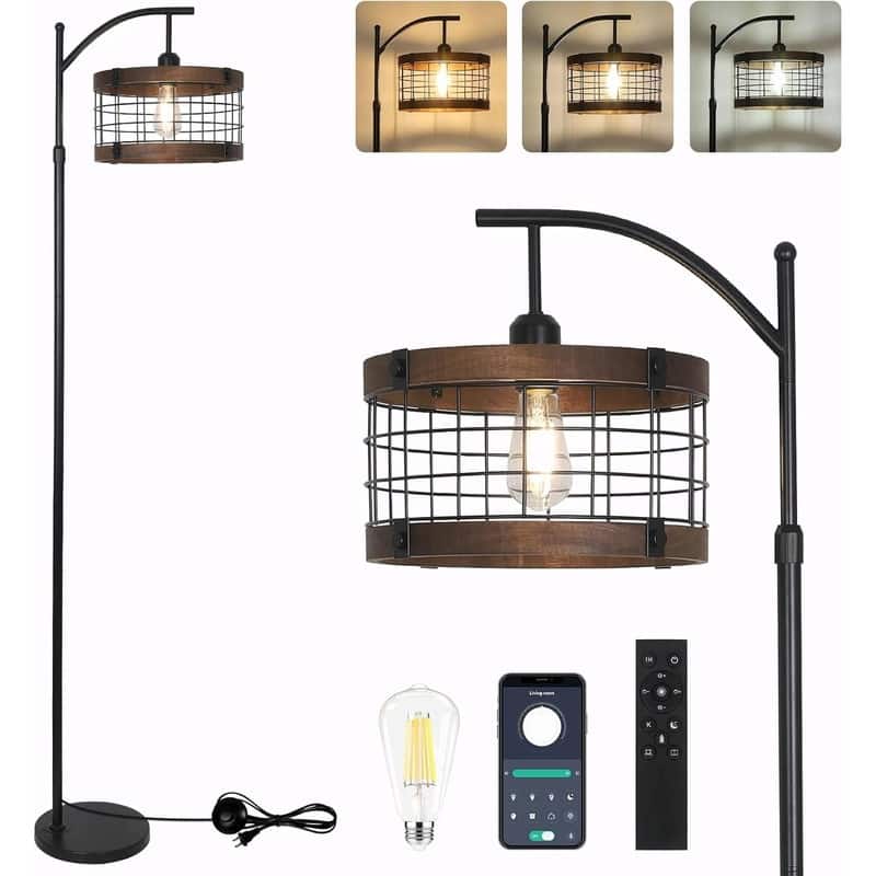 Arc Floor Lamp with Remote Control and Dimmable LED Bulb