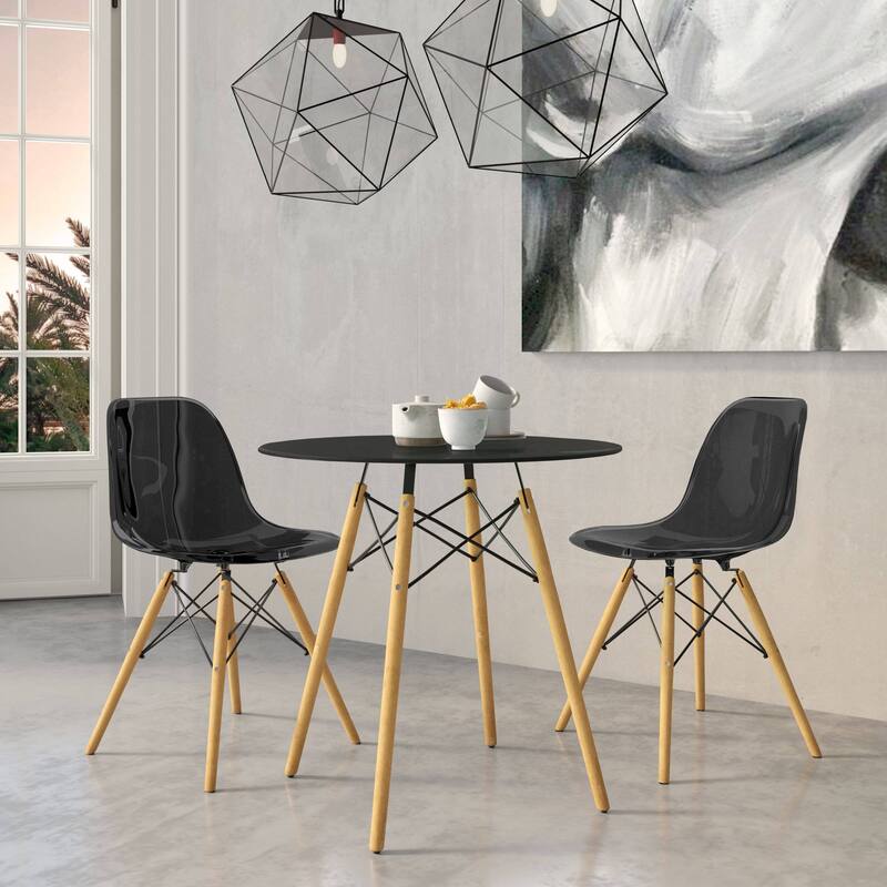 3-Piece Dining Set with 31-Inch Round Solid Wood Table and 2 Dining Chairs with Beech Wood Legs