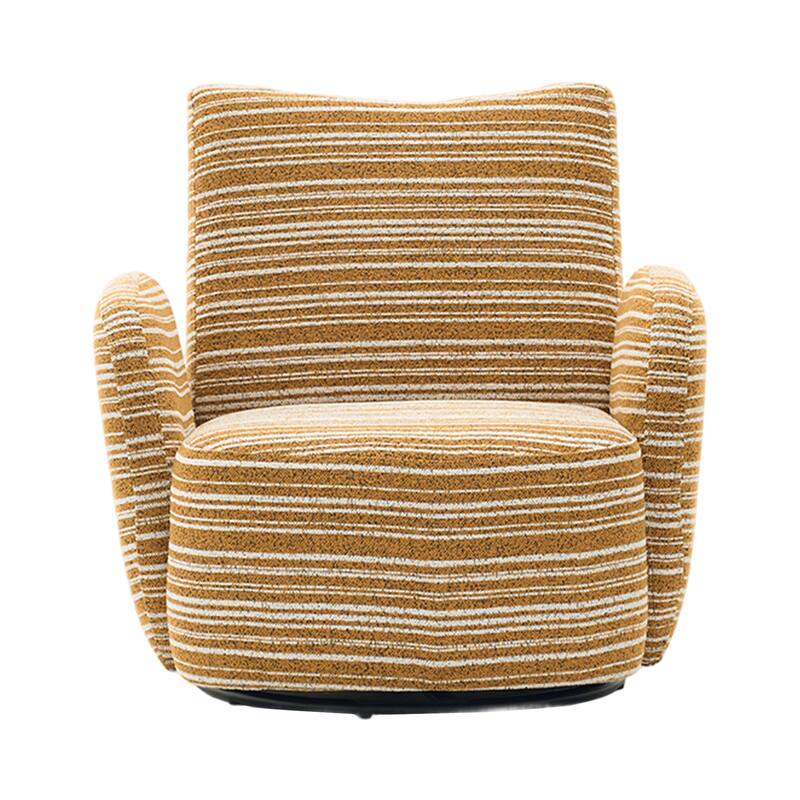 HOMEFUN Boucle Upholstered 360° Swivel Fabric Striped Armrest Leisure Chair for Living room and Bedroom